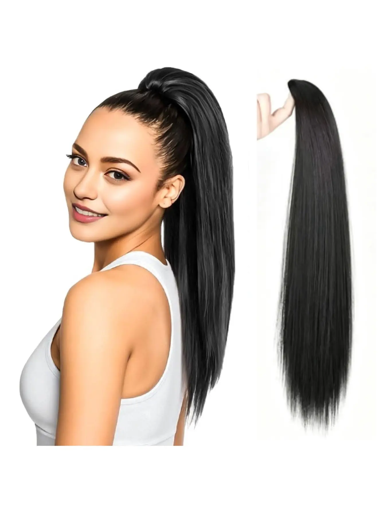 Realistic Long Straight Hair Ponytail Clip, Lightweight Natural Look, High Ponytail Wigs, Invisible Clips, Synthetic Ponytail Hairpieces, Easy to Style