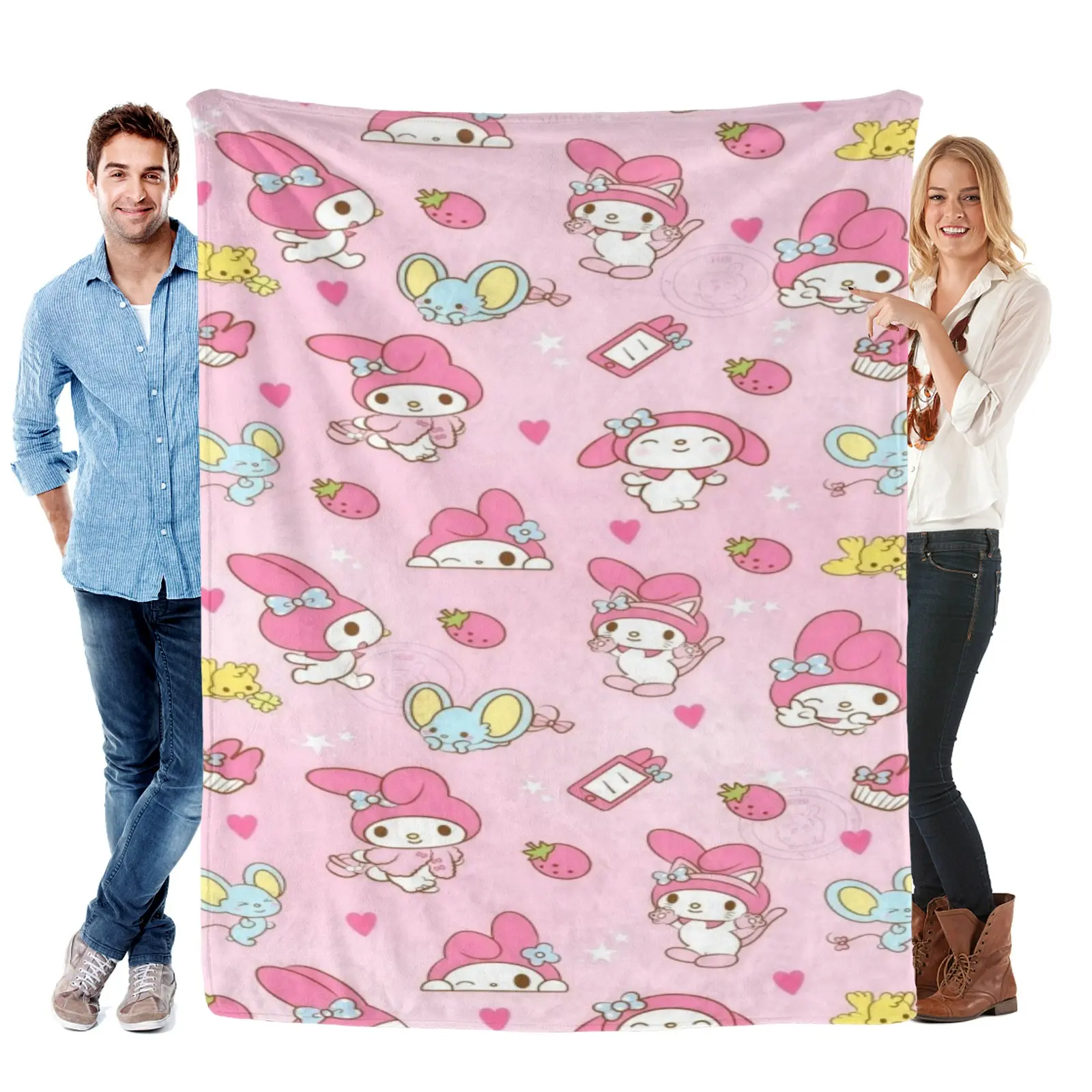 My Melody Blanket Pink Strawberry Flannel Throw,Sanrio Blanket,My Melody Stuff,My Melody Rug,Monchhichi Bedding Soft Plush Cover