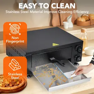 1100W Commercial Pizza Oven Countertop, Fast-Bake Stainless Steel Electric Pizza Maker with Dual Heating Elements, Adjustable Thermostat & 60 Minute Timer, for Food Truck, Restaurant, Home