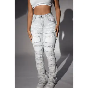Zariyah Rhinestone Light Wash Stacked Flare Jean