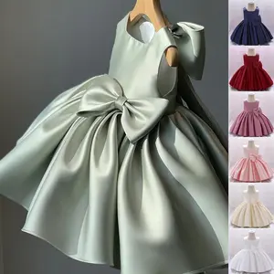 Girls’ Dress – Big Bow White Floral Green Ball Gown Elegant Princess Ball Host Formal Dinner Cocktail Party Dress GARMENTARY