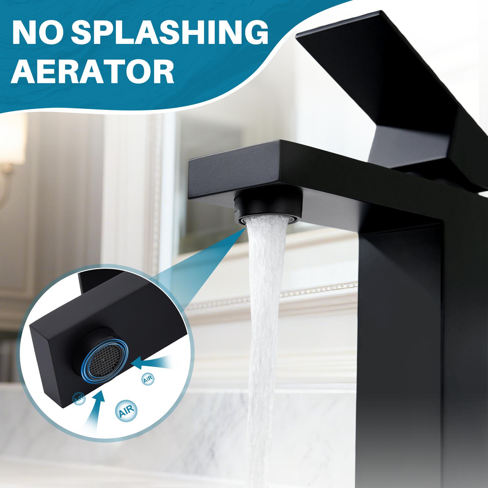 WOWOW matte black Single hole 1-handle Mid-arc Commercial/Residential Handle Bathroom Sink Faucet with Drain with Deck Plate