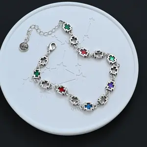 Cross Bracelet for Women, Colorful Enamel Gothic Charm, Y2K Streetwear Adjustable Jewelry, Lightweight Stackable Trendy Accessory for Daily Wear Party Festival Gift