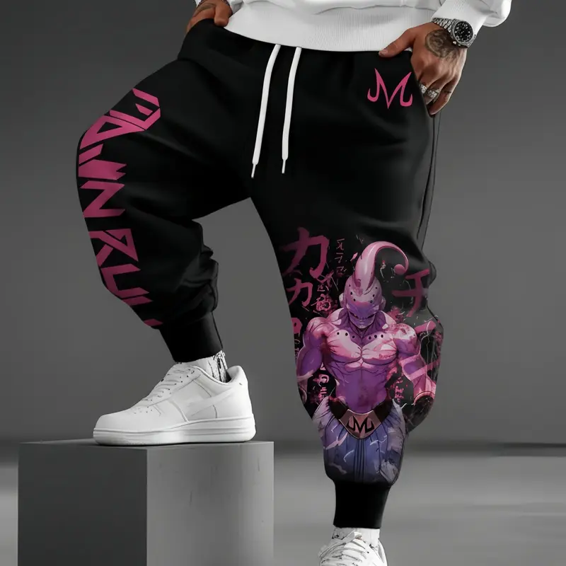 Men's Majin Buu Print Joggers, Women's Stylish Skinny Jogger Pants, Loose-Fit with Deep Pockets, Drawstring Waist, All Seasons