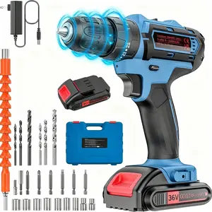 Ultimate Portable Cordless Drill Lithium Drill, 36VF Electric Screwdriver Power Tool Hand Drill Set with 2000mAh2 Battery Charger, Screwdriver and Home Maintenance Kit with Lithium Battery Reconditioning and DlY Items