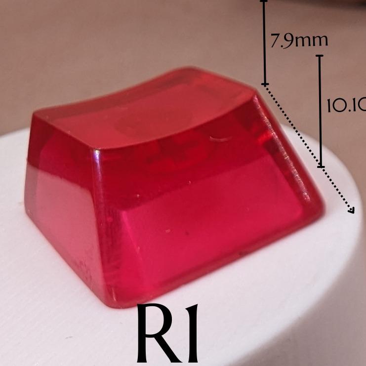 ResinKeyWorks Ruby Red Blank 1U Accent Keycaps, Transparent Hand Polished Resin OEM Caps with MX stems