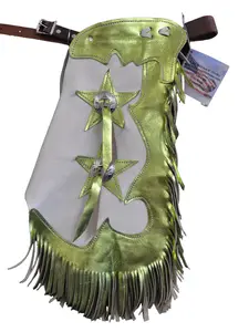 R Bar K/Custom Made Leather Chinks /Size 5/6 Leather Kids Chinks/Metallic Green Kids Chinks