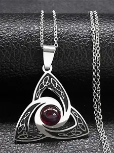 Goth Celtic Trinity Knot Amulet Pendant With Red Stone Necklace Stainless Steel Witch Knots Protection Necklaces Exquisite Jewelry Gift Gothic Witch Jewelry