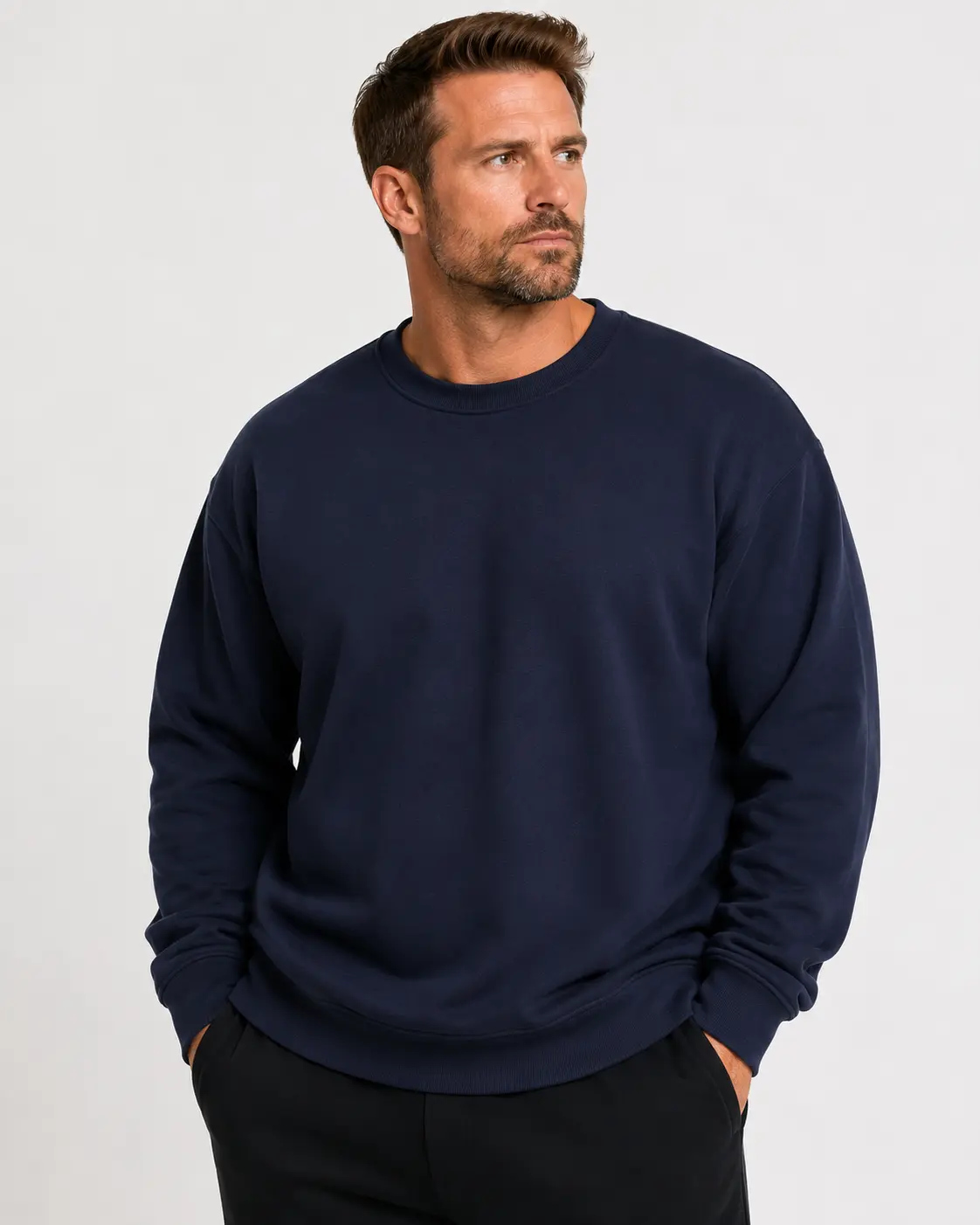 Mens Big & Tall Heavyweight Plain Long Sleeve Fleece Crewneck Sweatshirt - Menswear Tops, Durable Activewear Pullover, Extra Long Comfort, Warm Casual Layer for Outdoor Activities & Everyday Wear, Round Neck