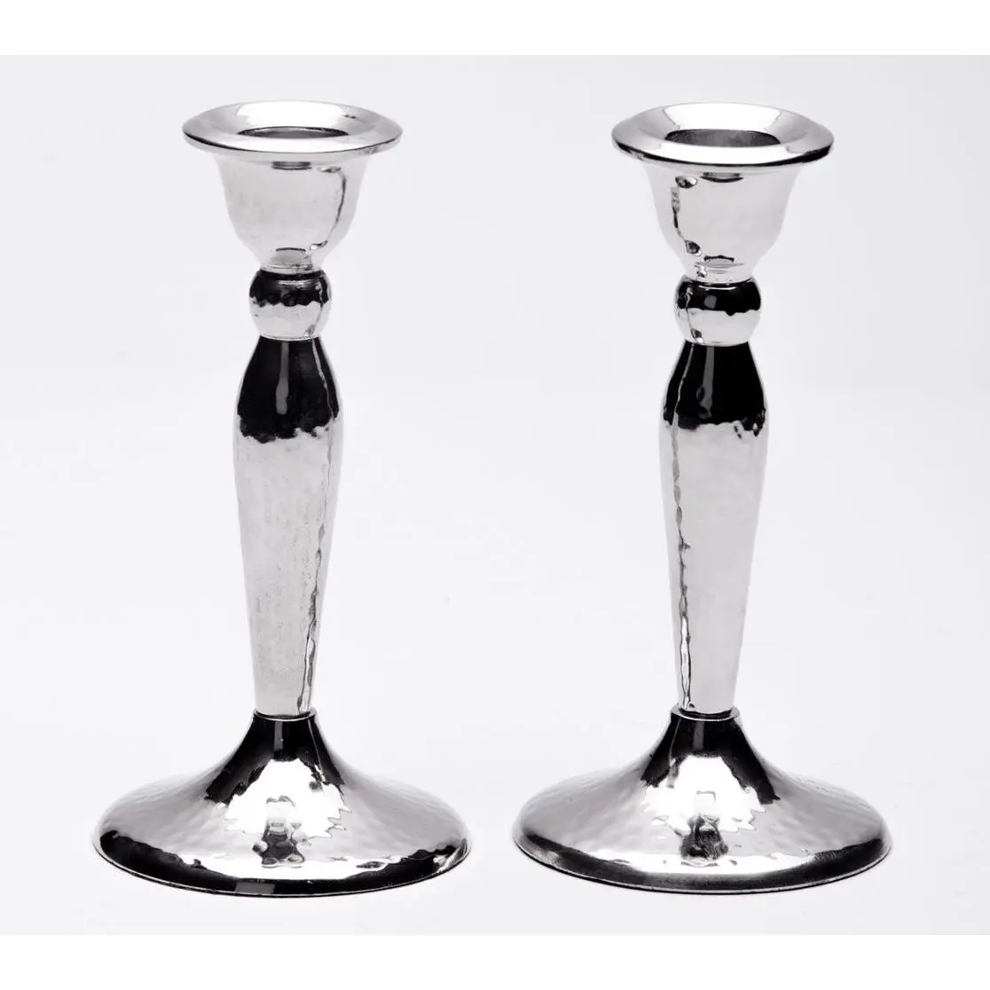 Copa Judaica Stainless-Steel Candle Holders Ham mered