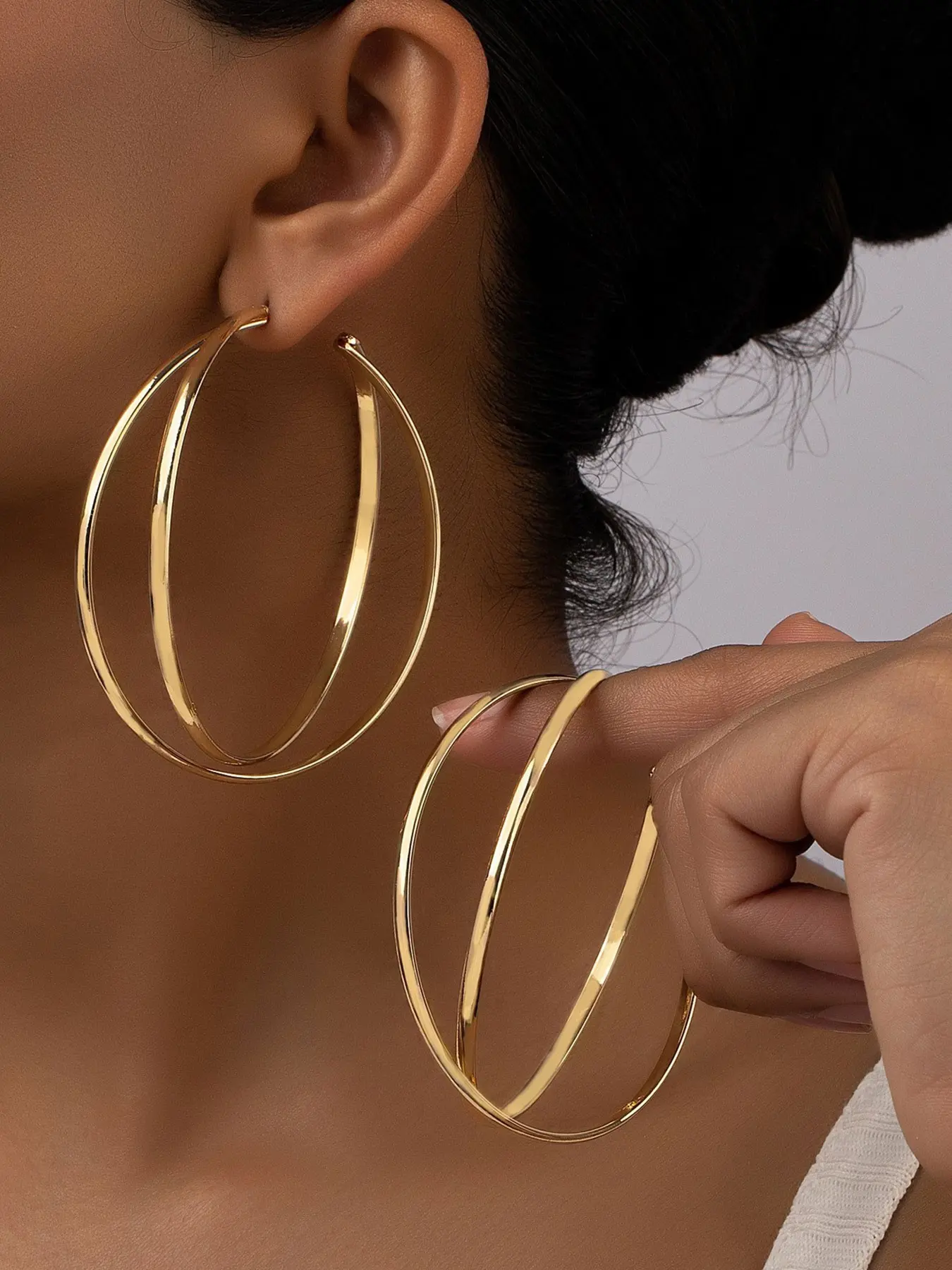 Classic Geometric Alloy Double Hoop Earrings, Fashionable Hoop Jewelry for Women, Stylish Accessory for Daily Wear, Bling Stylish Accessory, Earrings Hoops