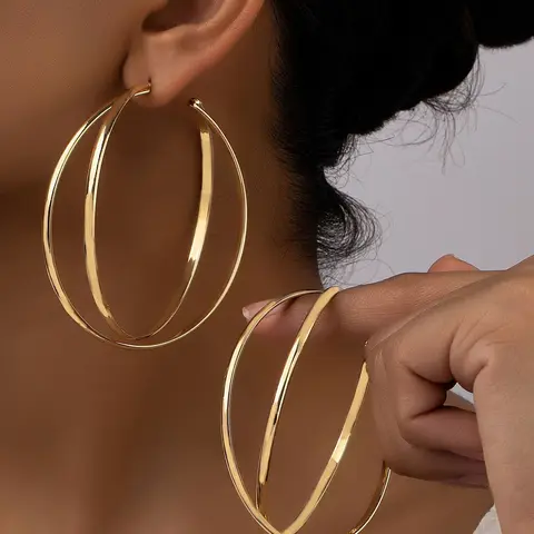 Classic Geometric Alloy Double Hoop Earrings, Fashionable Hoop Jewelry for Women, Stylish Accessory for Daily Wear, Bling Stylish Accessory, Earrings Hoops