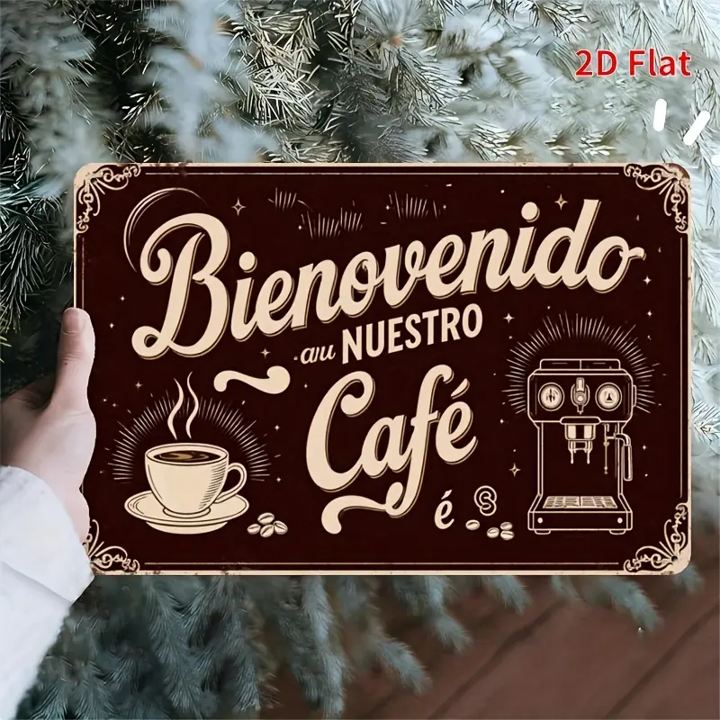 Vintage Metal Wall Decor Sign - 2D Flat Design - Spanish-Style "Welcome to Our Restaurant" Plaque - 8x12 in - Suitable for Homes, Bars, Outdoor Spaces - Indoor/Outdoor Use