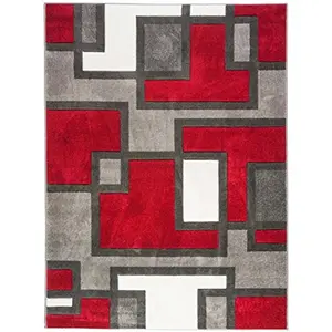 212 MAIN Ruby Squares Area Rug, 7 ft. 10 in. x 9 ft. 10 in., Red, Modern, Stain-Proof Infinity Home Rug