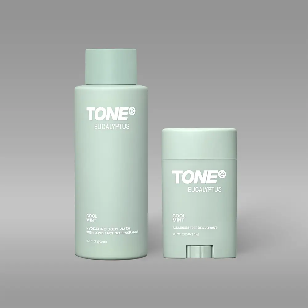 TONE Eucalyptus Cool Mint Bundle, Aluminum-Free Deodorant Stick 2.65 oz + Hydrating Body Wash 16.9 fl oz, Magnesium & Probiotic Underarm Care, 48-Hour Odor Protection, Unisex Body Care for Men & Women