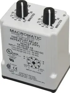 Macromatic 8 Pin, 30 min Delay, Multiple Range DPDT Time Delay Relay 10 Contact Amp, 120 VAC/VDC, Knob TR-53122-15