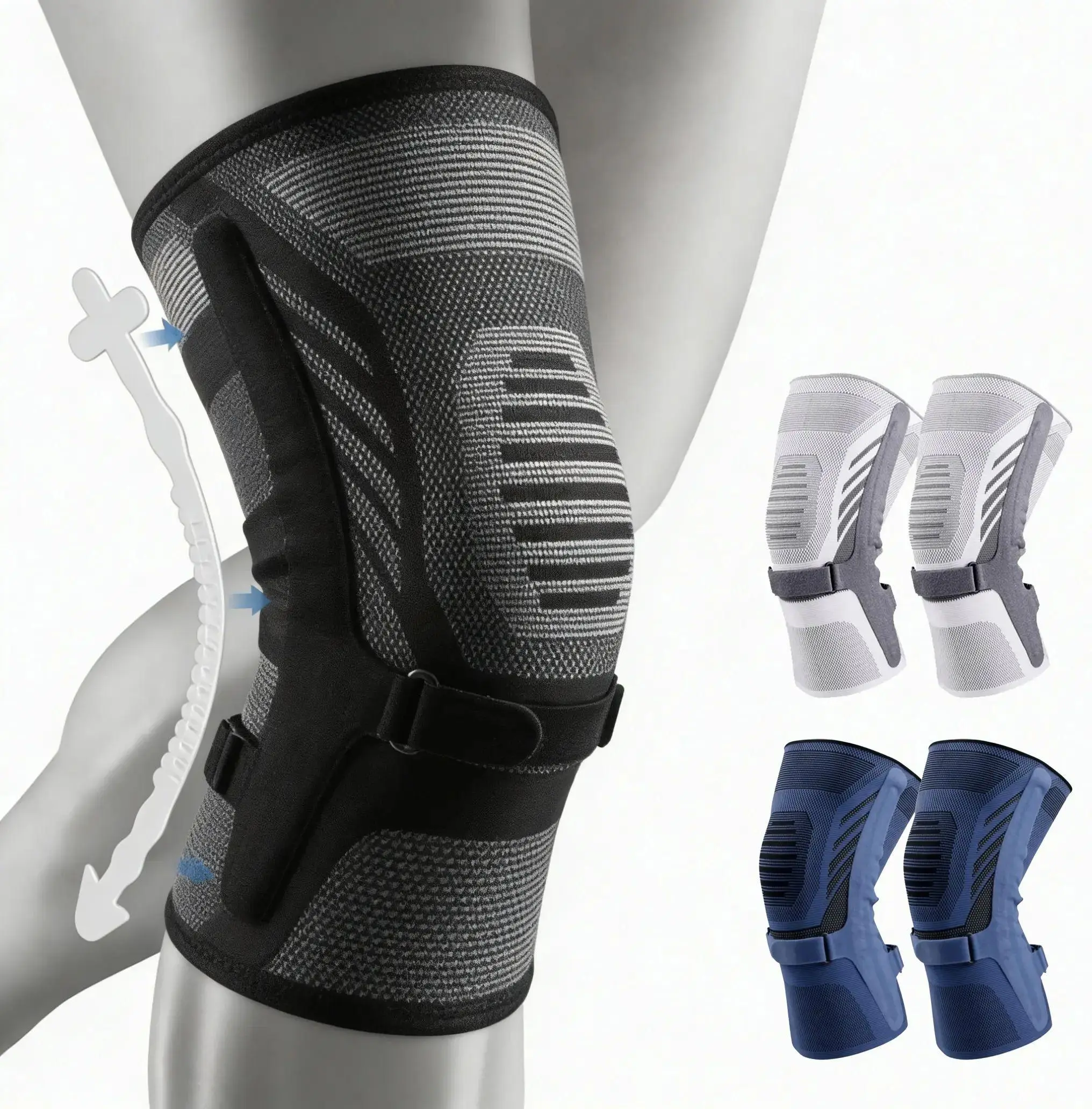 Adjustable Knee Brace with Dual Spring Stabilizers & Patellar Pad - Breathable Compression Support for Meniscus Tear, Arthritis, Injury Recovery, Running & Outdoor Sports (Unisex)