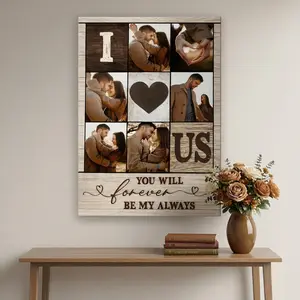 2D Flat, 1pc 1pcs Custom "I Love You" Photo Collage Framed Framed Canvas with Wrapped Wooden Frame - 9-Grid Picture Frame Suitable for Couple Photos, Valentine's Gift for Spouse, Wedding, Anniversary, Home Deco, Fathers's Day, Independence Day, Juneteenth
