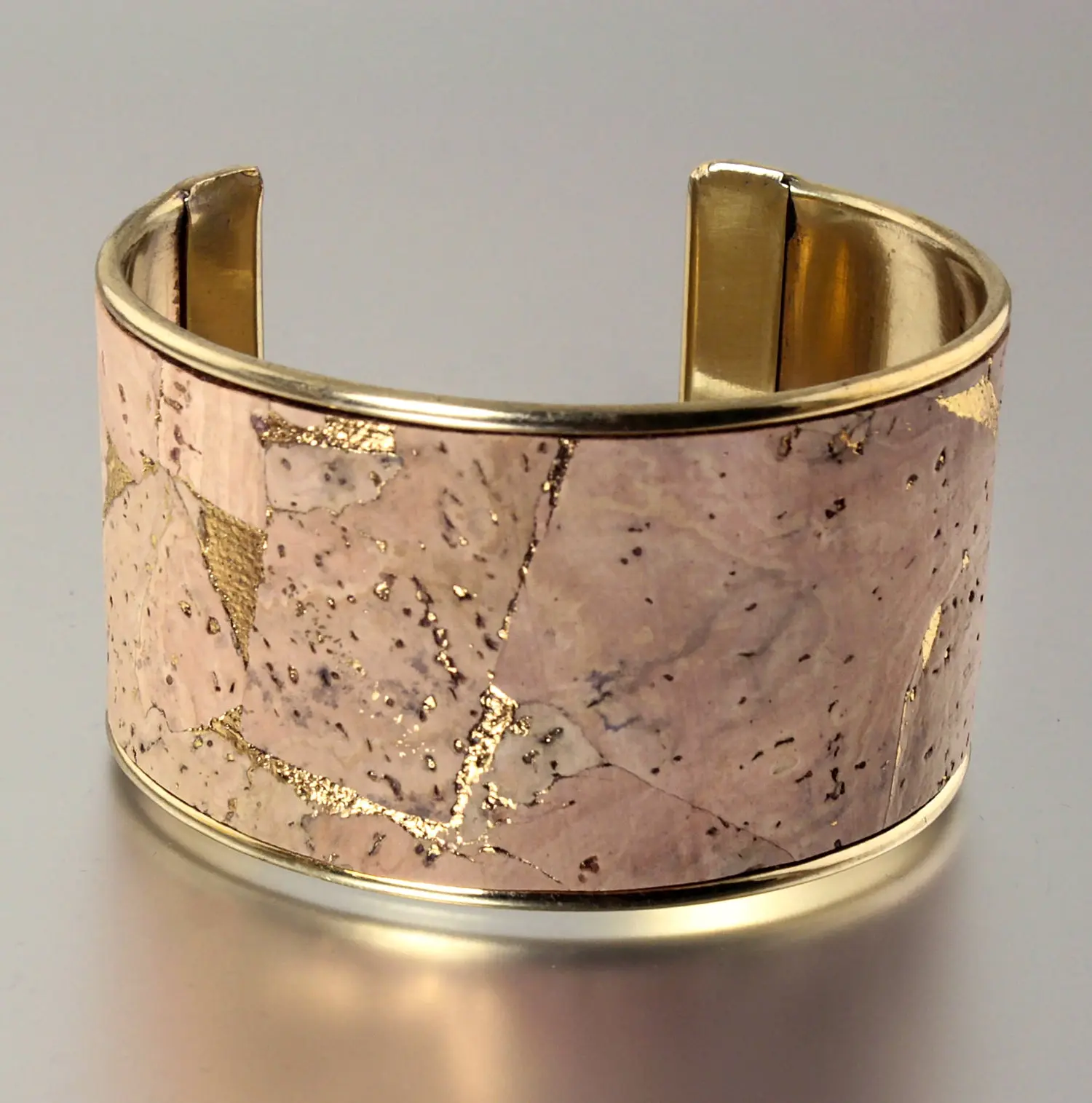 Portuguese Cork Channel Cuff - Natural, Metallic Gold
