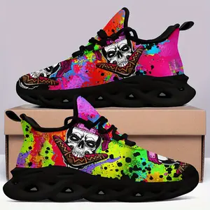 Women's Tie-Dye Skull Print Lightweight Running Shoes - Breathable, Non-Slip, Cushioned for Comfort & Durability