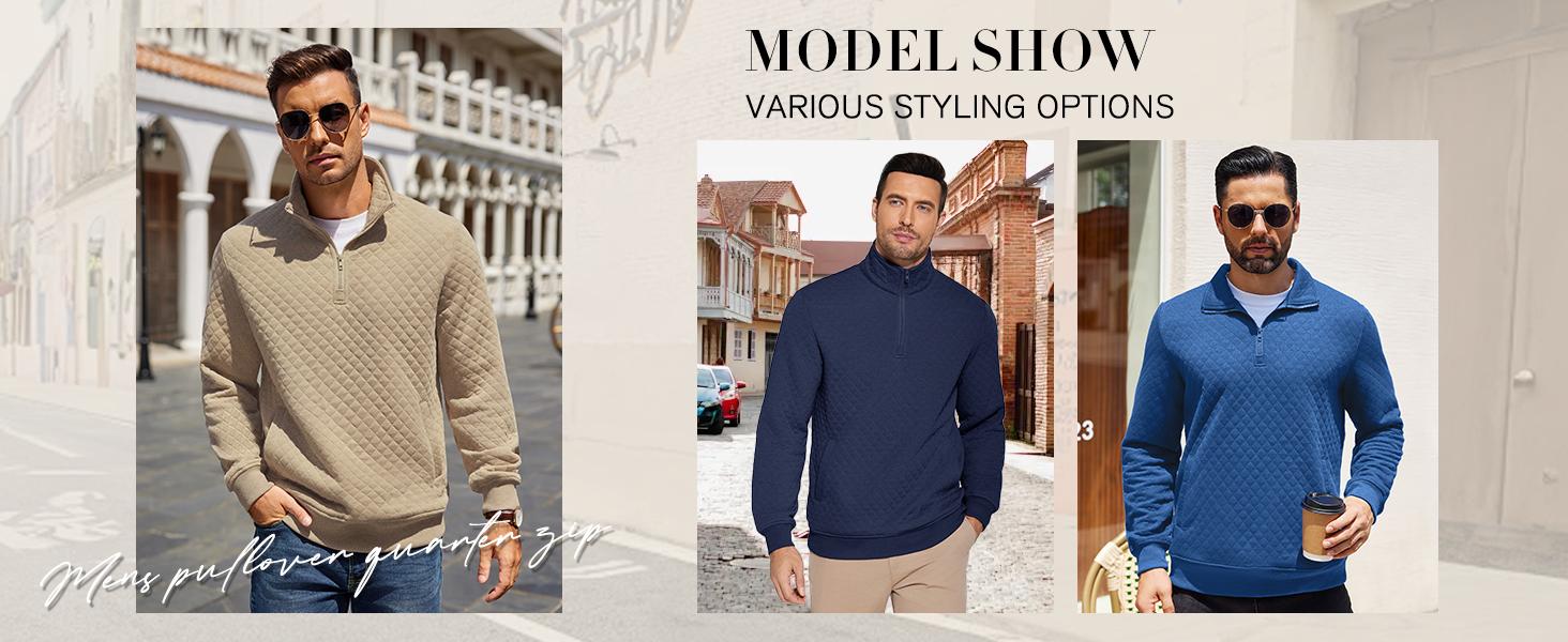 COOFANDY Mens Quarter Zip Pullover Quilted Sweatshirt Knit Long Sleeve Mock Neck Sweater Polo with Pocket COOFANDY Mens Quarter Zip Pullover Quilted Sweatshirt Knit Long Sleeve Mock Neck Sweater Polo with Pocket