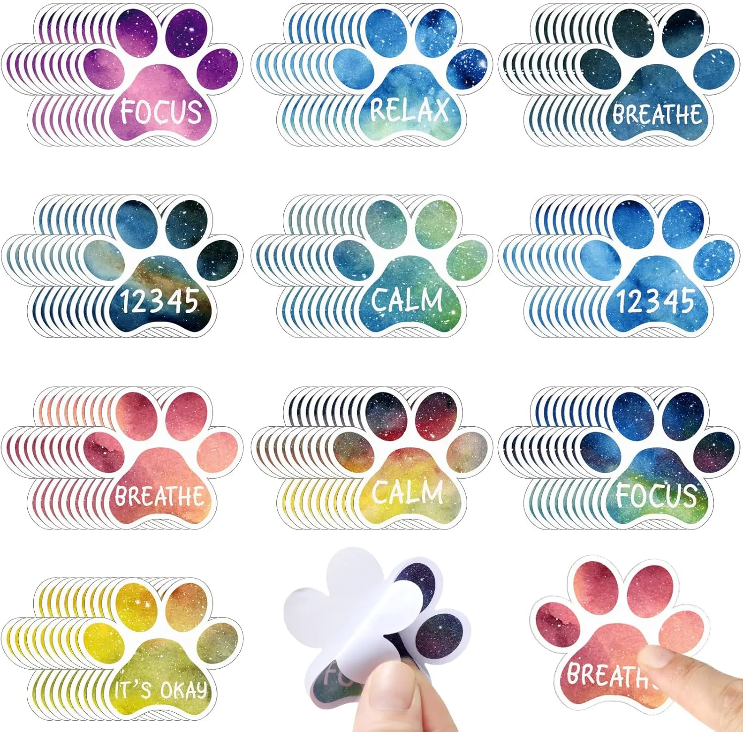 100 count Sensory Strips  Calm Mindfulness Stickers Fidget   Sensory Sticker Different Textures Rough Tactile Tape for Mental  Adults Desk  (Paw)