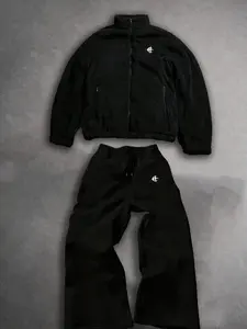 Autumn Winter Plush Coat & Pants Set, Warm Fitted Outerwear, Pure Street Style, Comfortable Loose Fit, Elegant Design Details, Streetwear