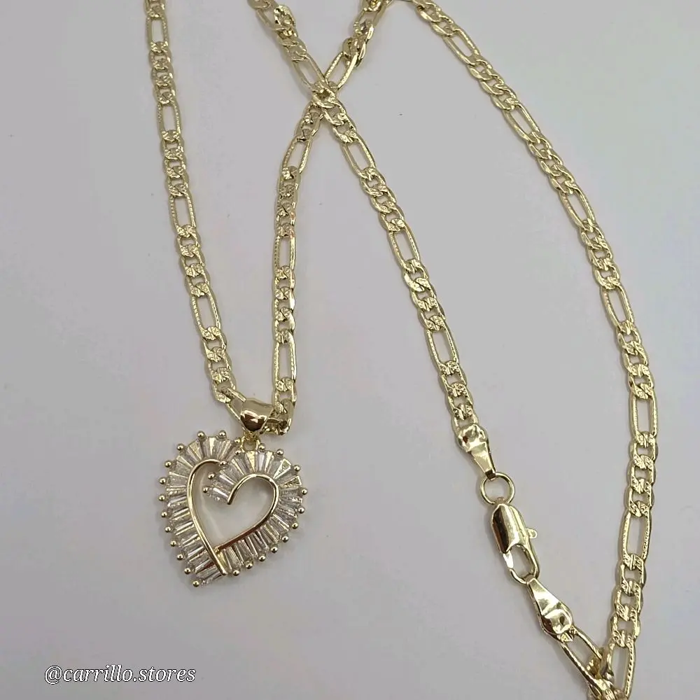 HEART figaro style gold-plated 18-inches shorter fashion style fancy gift necklace with heart pendant Stainless Steel