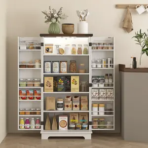 47" Farmhouse Pantry Cabinet with LED Sensor Light