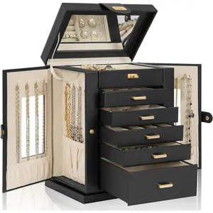 Jewelry Box 6-Tier Organizer with 360° Rotating Design, Six Pull-Out Drawers & Dedicated Compartment for Rings and Earrings