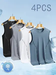 4-Pack Men’s Quick-Dry Sports Tank Tops – Breathable Moisture-Wicking Sleeveless Shirts for Casual Exercise, Gym, Running, and Training – Cool, Fast-Drying, Stretchy, Comfortable; Suitable for Outdoor Activewear and Leisure Wear; Ideal for Fitness, Runnin