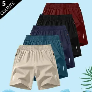 Men’s solid-color shorts with zippered pockets—casual, comfortable, breathable summer shorts for everyday wear; men’s casual short pants set.
