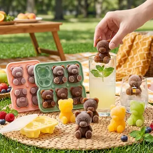 4 Grid Cute Bear Ice Cube Mold Silicone Ice Tray DIY Ice Ball Maker