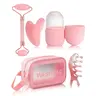 5pcs Face Skin Care Ice Facial Roller Set, Silicone Ice Mold, Facial Massage Tools, Clear PVC Storage Bag, Roller Massager & Gua Sha Board, Beauty Tools