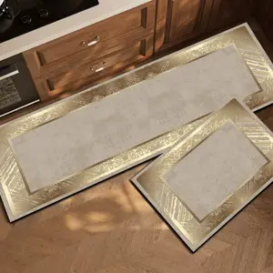 Silica Mud Kitchen Mat, Light Texture, Geometric Frame, Anti-Fatigue, Absorbent Sponge, Rubber Bottom, 3.5mm Thickness