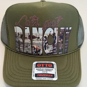 OTTO Let's Get Richy Trucker Hat - Olive Green Mesh Back, Premium Foam Front, Durable Snap Closure, World Famous Foam Front OSFM