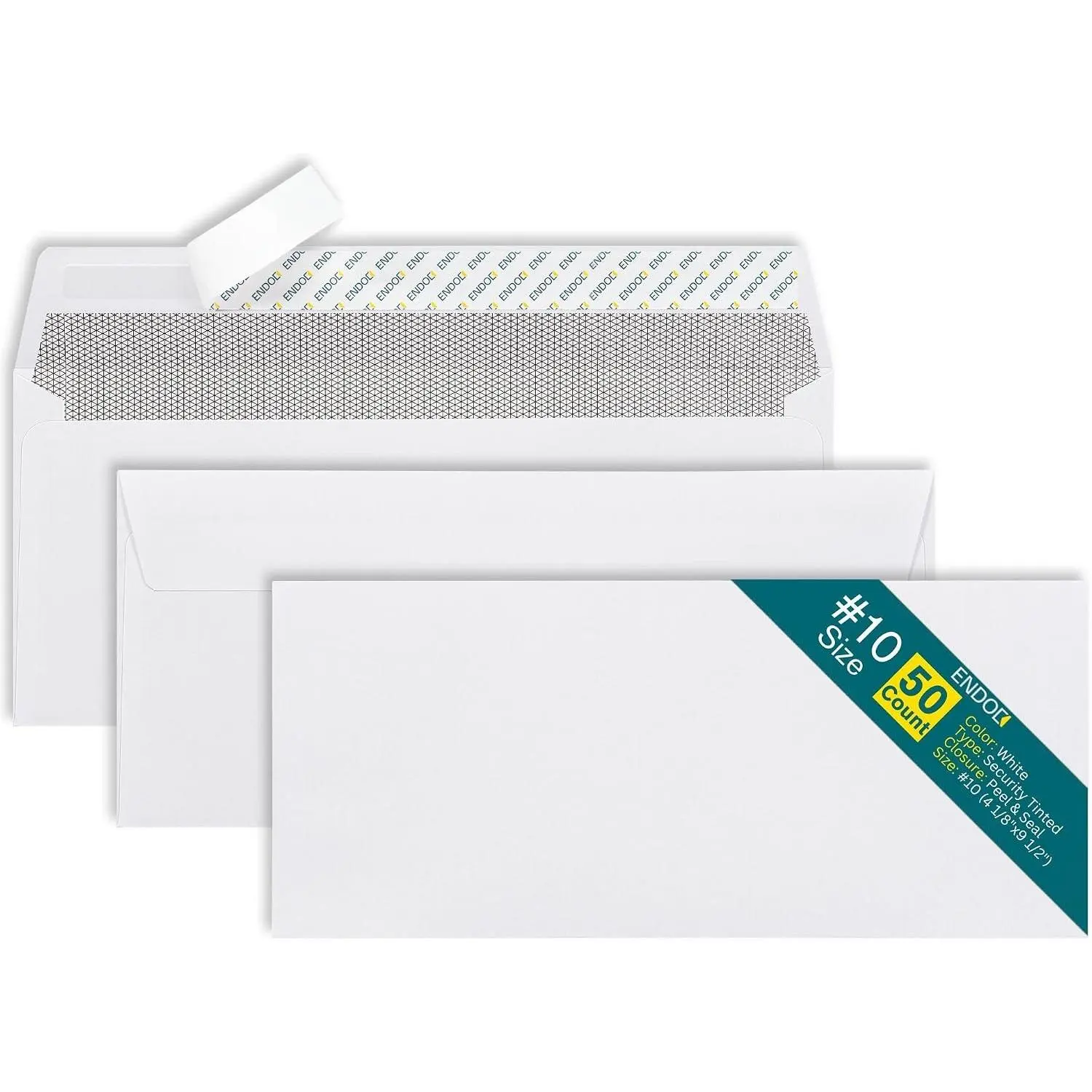 #10 Envelopes Self Seal - 50/pack - 4 1/8 x 9 1/2 inch Letter Size - Business Envelopes #10 Peel & Seal Closure, Security Tinted for Invoices, Statements - Blank White 24LB Paper