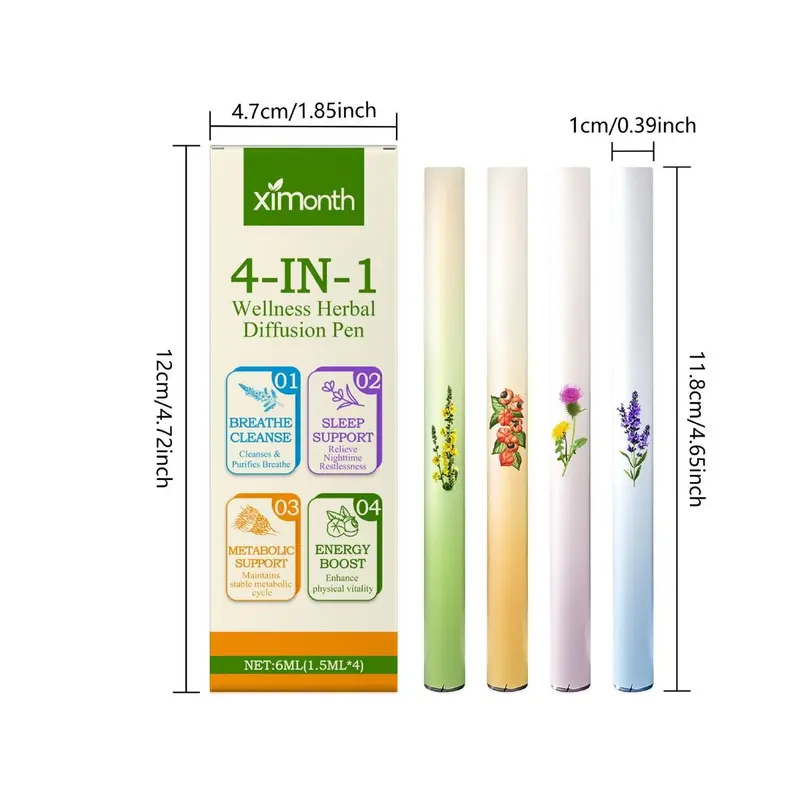4-in-1 Herbal Diffusion Pen, Portable Aromatherapy Inhaler for Breathing Cleanse, Sleep Aid, Metabolism Support & Energy Boost