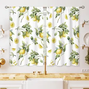 Lemon Fruit Small Kitchen Curtains Green Yellow Leaf Summer Window Treatment Tropical Cafe Short Window Curtains for Bathroom Dining Laundry Room Floral Flower Treatment Drapes 27.5x39 inch