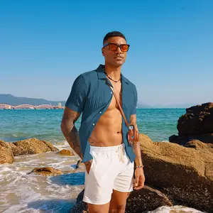 PJ PAUL JONES Men's Short Sleeve Casual Button-Down Shirt, Wrinkle-Free Textured Beach Top