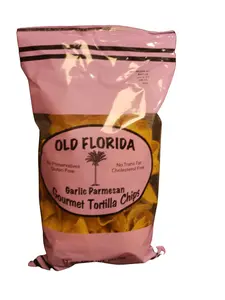 Garlic Parmesan Tortilla Chips - Old Florida Gourmet NON-GMO Thin & Crispy Snack Corn Tortillas, No Preservatives | Great Crunchy Flavor