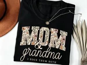 【100% cotton】 Grandma And Mom I Rock Them Both Shirt, Floral Mom & Grandma Shirt, Mother's Day Gift, Grandmother Graphic Tees, Wildflower Women Shirt