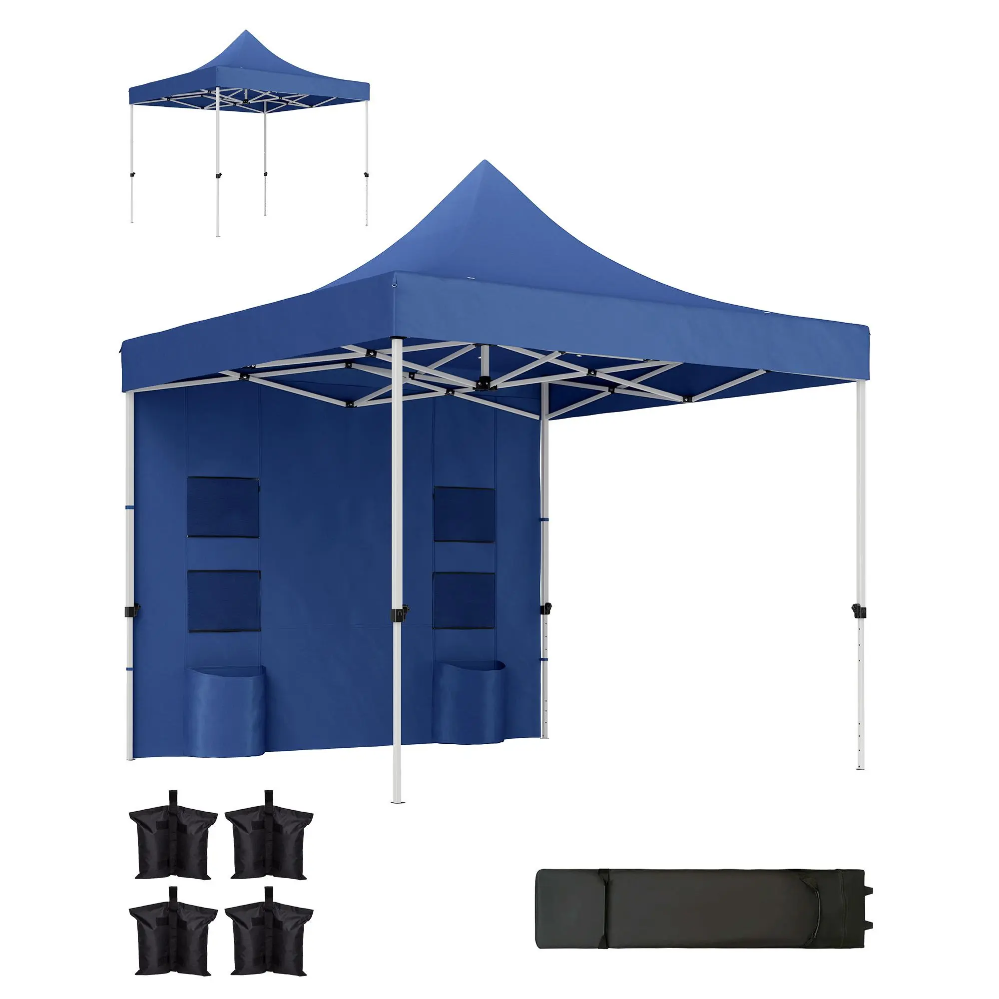 Heavy Duty Instant Awning Frame Tent (118x118 in) - Outdoor/Themed,Sunshade,Weatherproofing Frame Tents with Dark Blue Sidewall, 2 Trash Bag Holders, Top Vent for Wind Stability, 3-Level Legs, Awning Frame Tents