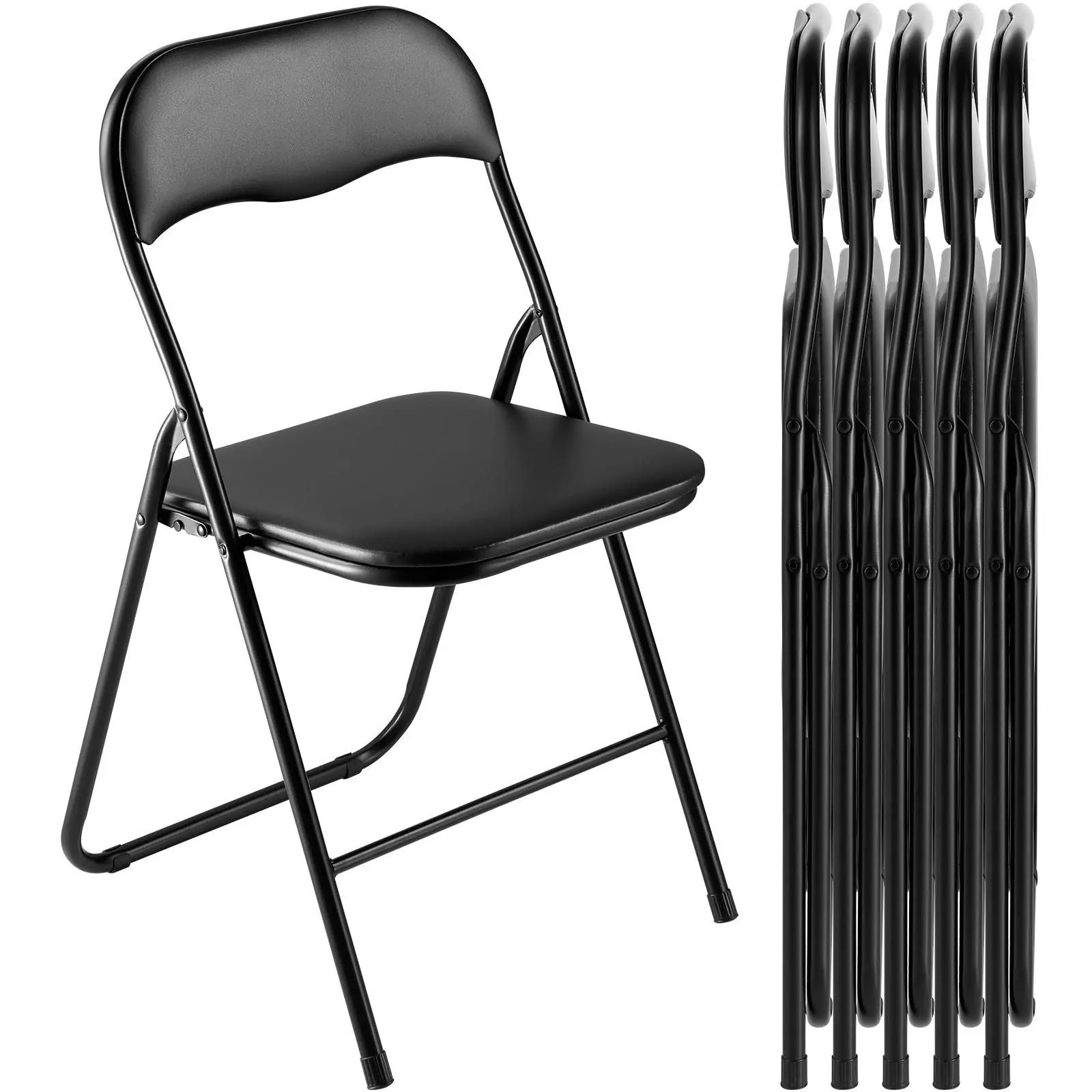 6 Pack Folding Chairs Portable Leather Chairs with Padded Cushions (Black)