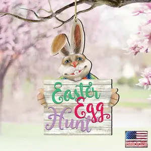 Designocracy 8154423-2-S2 5 x 5.5 in. East Egg Hunt Bunny Wooden Ornaments Spring