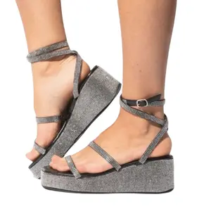 Black Rhinestone Platform Sandal  - Windsor