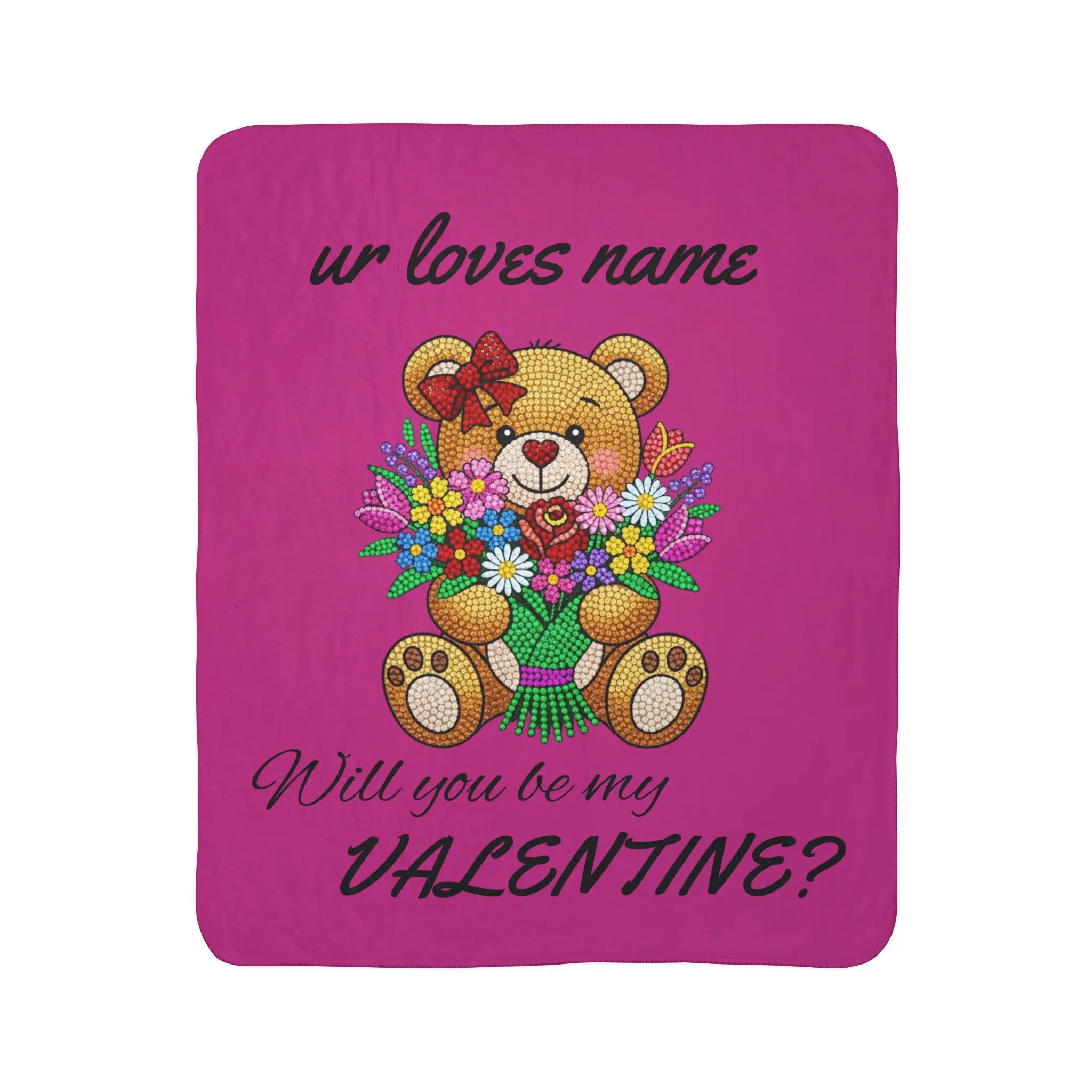 Customizable Teddy Bear Bouquet Fleece Sherpa Blanket | Will You Be My Valentine?