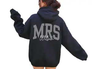 Custom Mrs Last Name Hoodie, Personalized Bride Gift, Future Wifey, Honeymoon Hoodie, Best Friend Wedding Egagement Gift Cotton Fabric