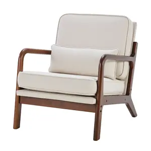 Mid Century Modern Chair, Accent Chair with Arms and Waist Cushion, Reading Chairs for Adults, Lounge Chair for Living Room and Bedroom, Solid Wooden Frame