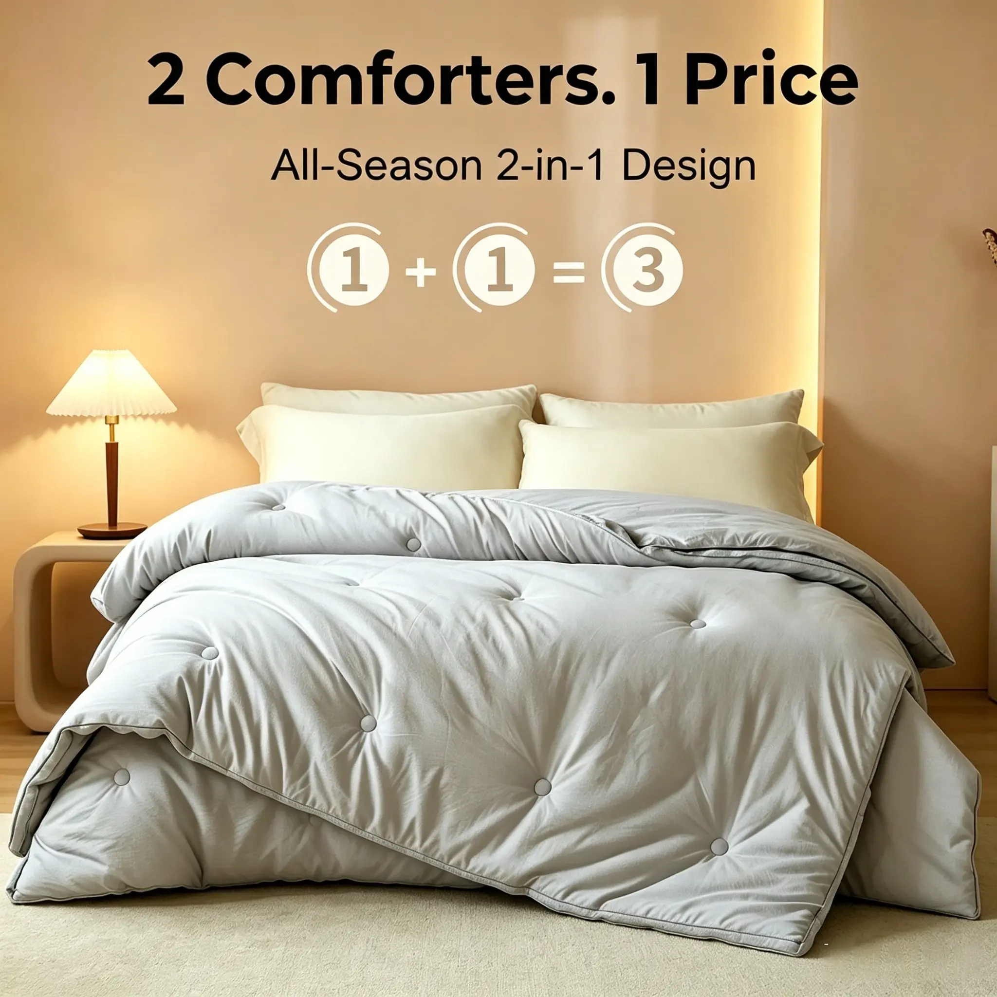 Havnna 2-in-1 All-Season Comforter, 200x230cm/78"x90" (US Double/Full Size), Saves 50% Closet Space, Machine Washable, No Dry Cleaning Required